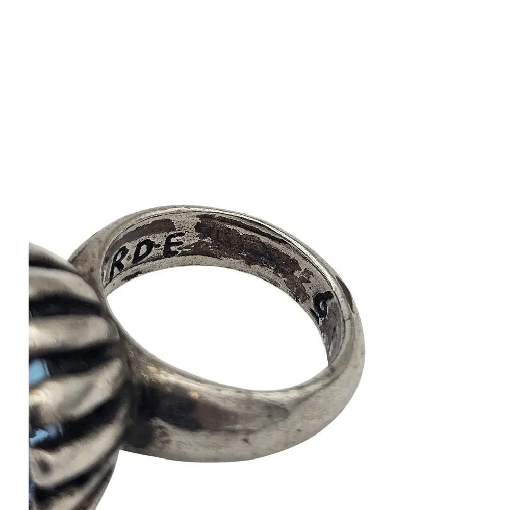 Vtg Avant Garde Sterling Silver Blue Stone Cocktail Ring Size 5.5 Signed